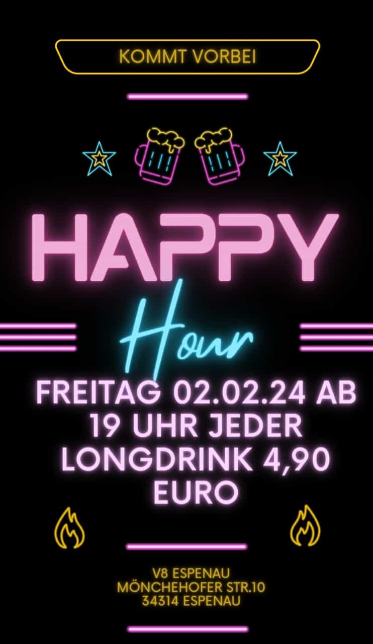 Flyer Longdrink Happy Hour in der Gaststätte V8