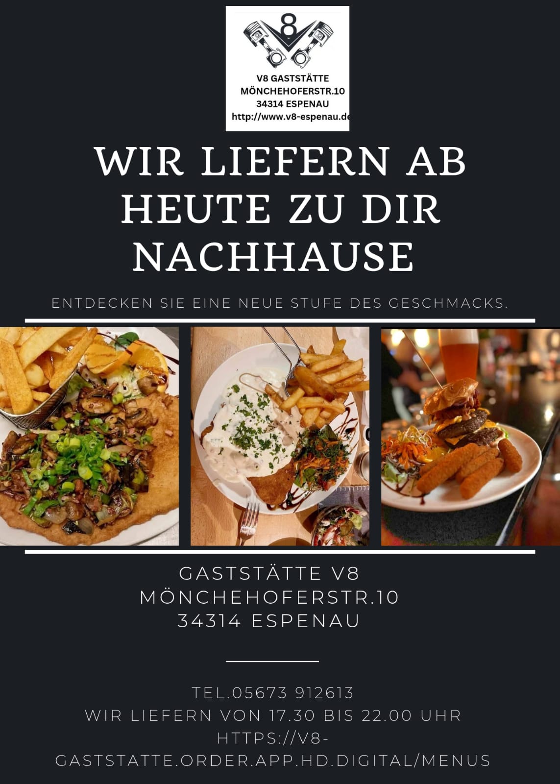 Flyer neuer Lieferdienst in der Gaststätte V8