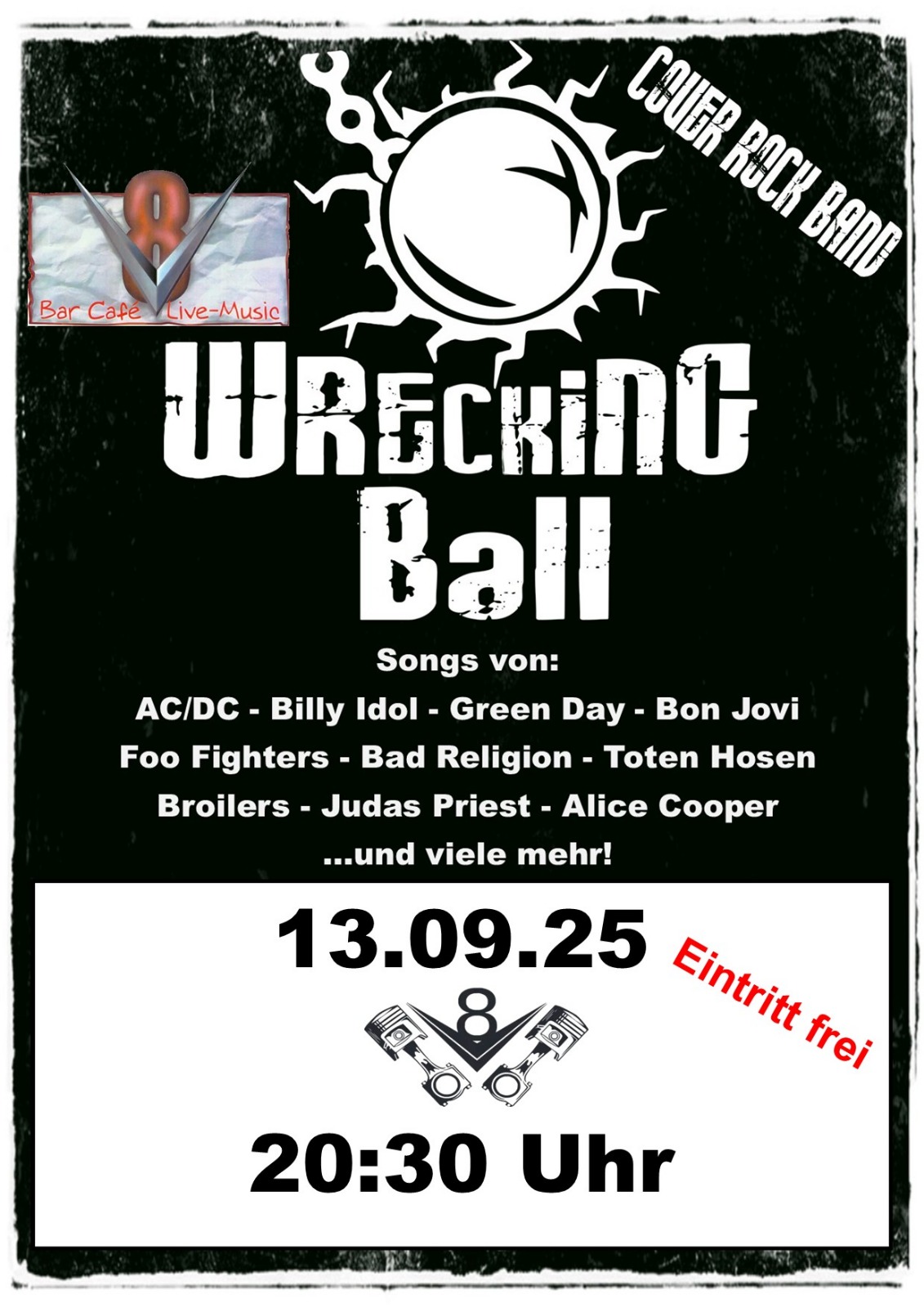 Flyer Wrackingball in der Gaststätte V8